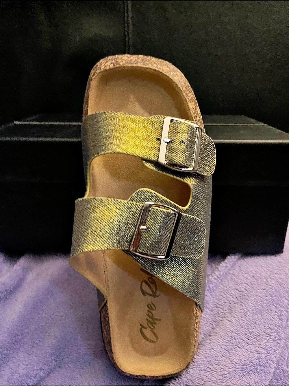 Cape Robbin Women’s Alia Double Buckle Sandals Iridescent Cork Soles Sz 6 NWB